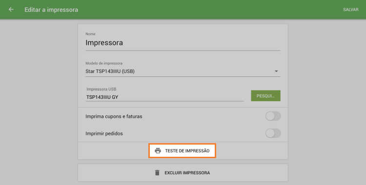 Botão 'Teste de impressão'