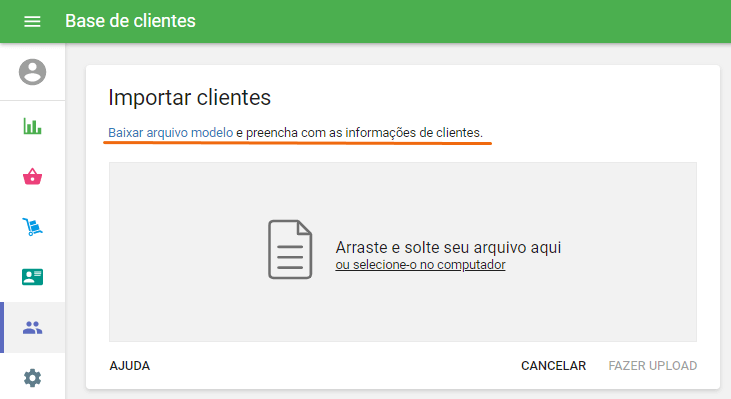 Link 'Fazer download do arquivo modelo'