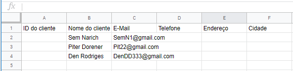 Novas informações do cliente