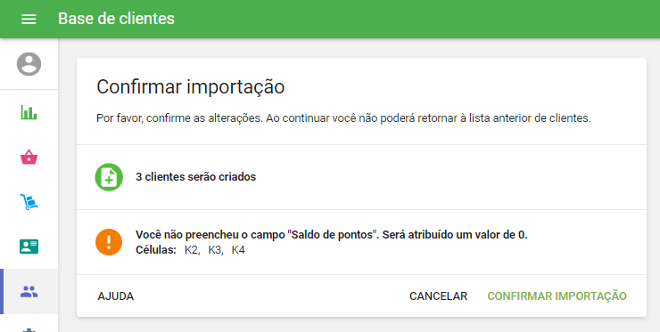 Janela de confirmação