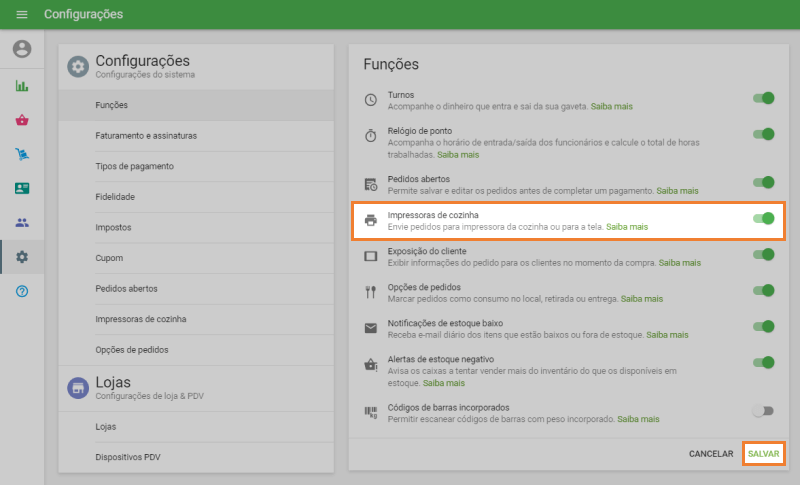 controle deslizante 'Impressoras da cozinha'