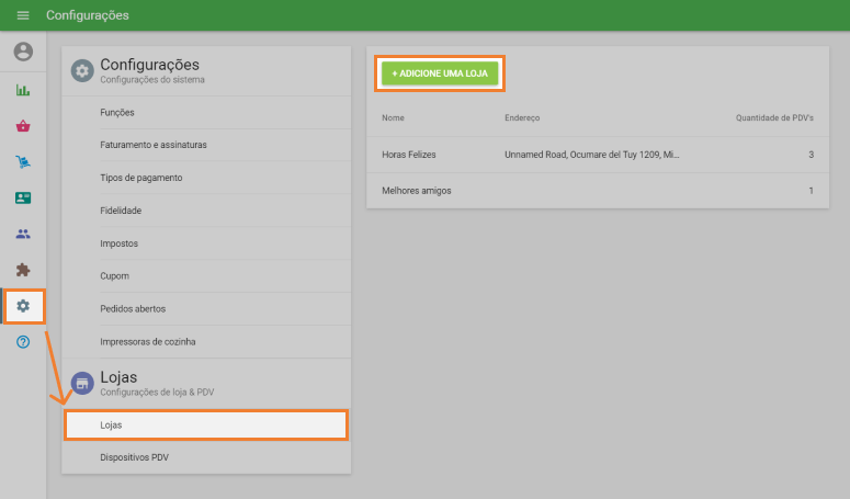 botão 'Adicionar loja'