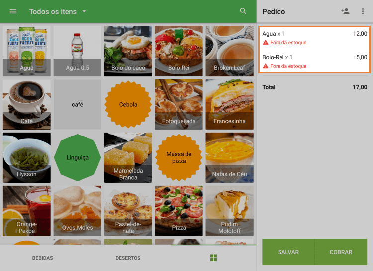 Alerta durante a venda