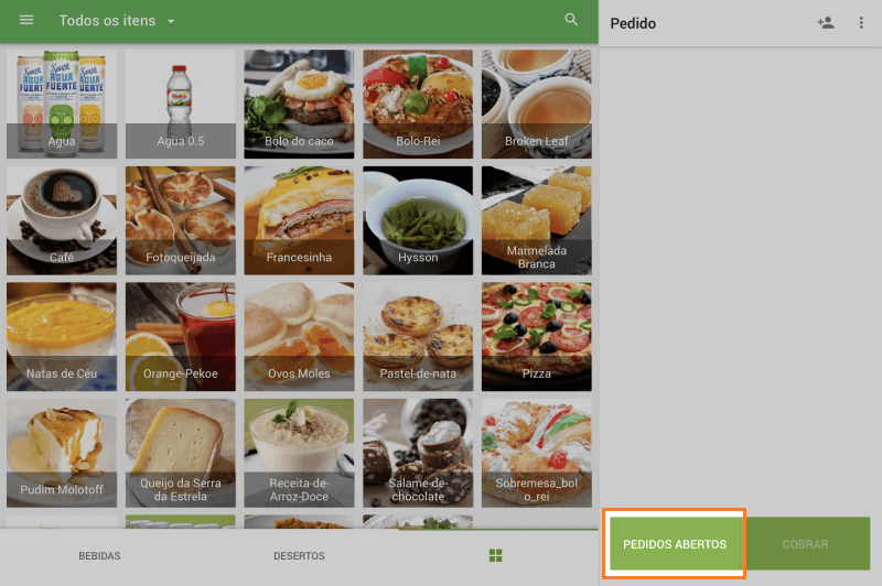 botão 'Abrir pedidos'