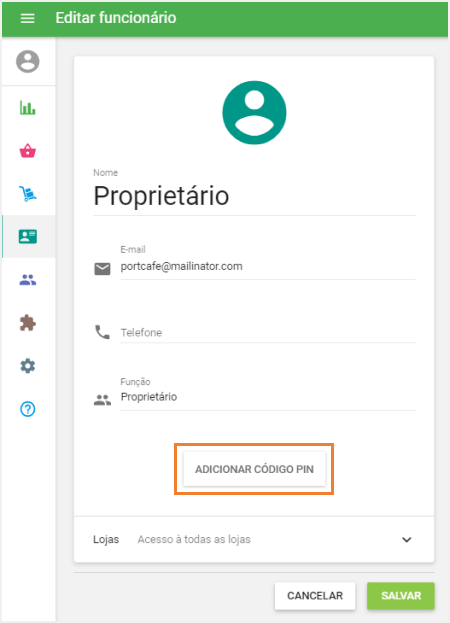 botão ‘Adicionar código PIN’