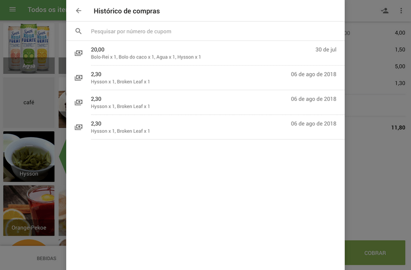 Lista de recebimentos anteriores