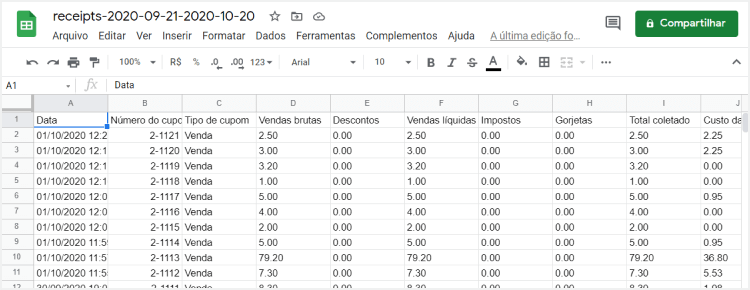 Arquivos no Planilhas Google