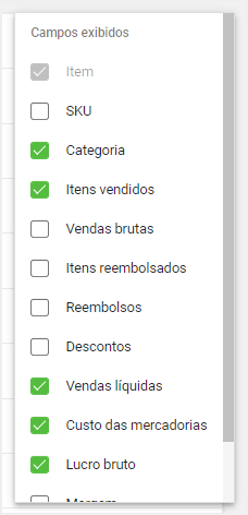 configurar e personalizar as colunas exibidas