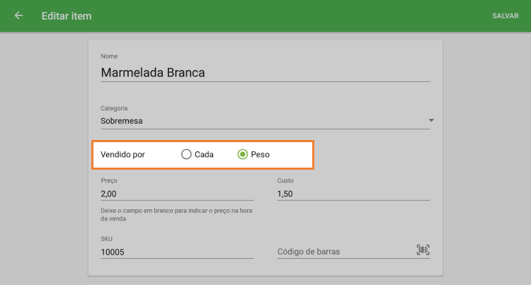 mude a opção do PDV