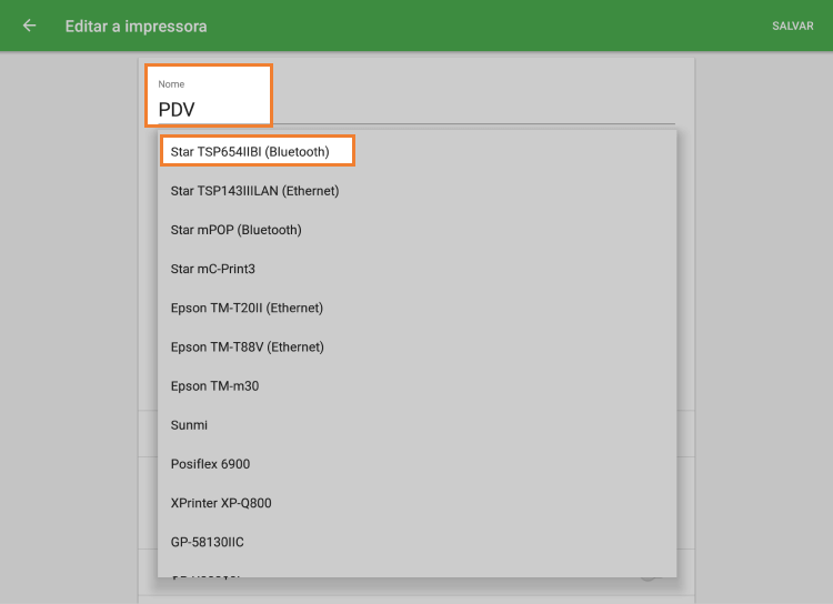 Nome e modelo da impressora