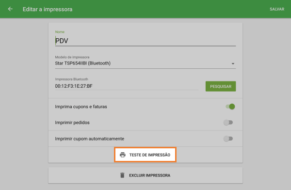 Botão de 'Teste de impressão'