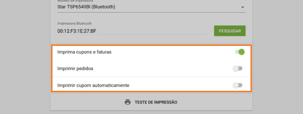 Configurações para impressora
