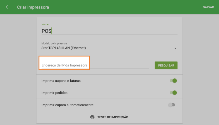 Endereço IP da Impressora