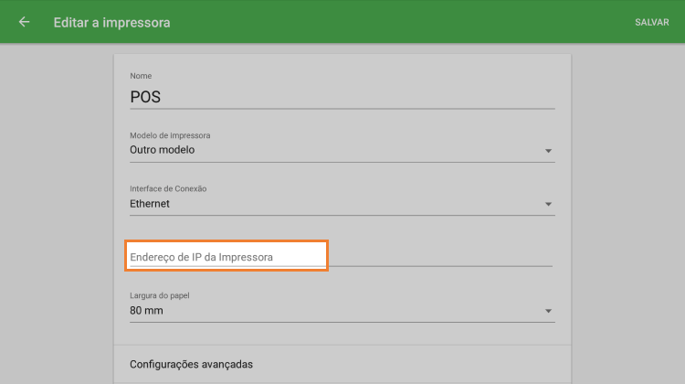 Endereço IP da impressora