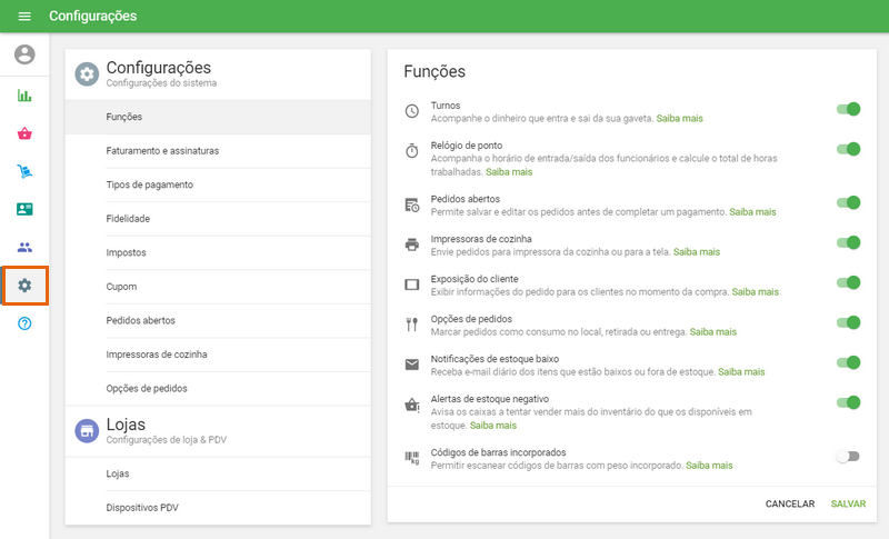 Configurações do sistema