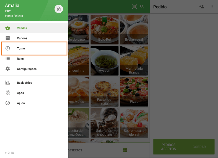 acesse o menu 'Turno'