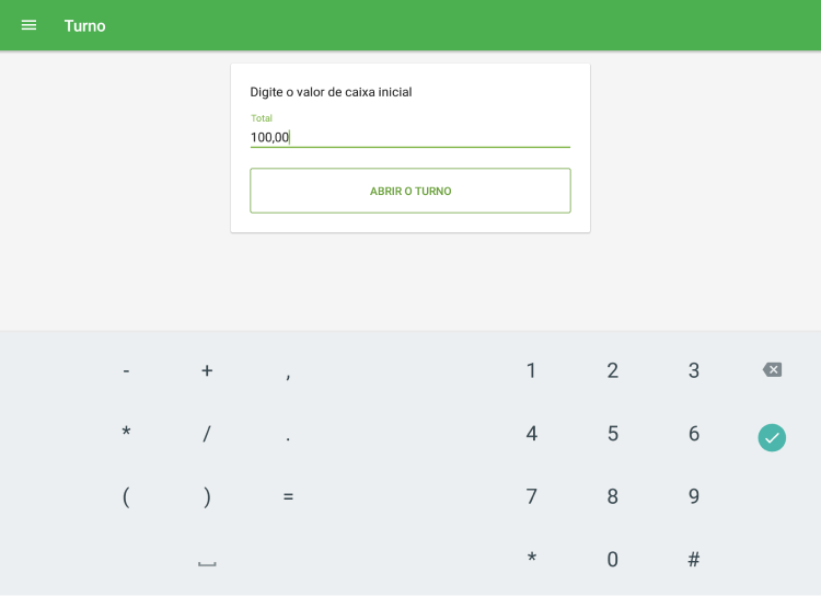 botão 'Abrir o turno'