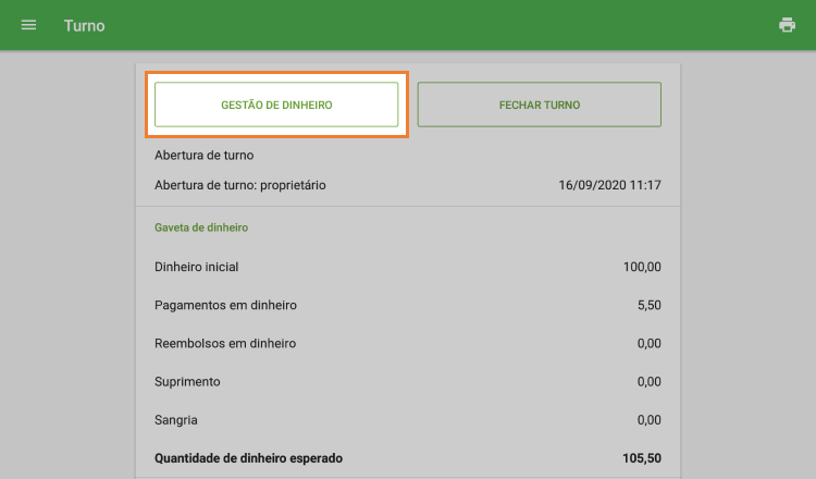 botão 'Gestáo de dinheiro'