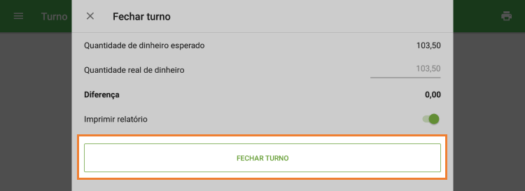 formulário de turno fechado