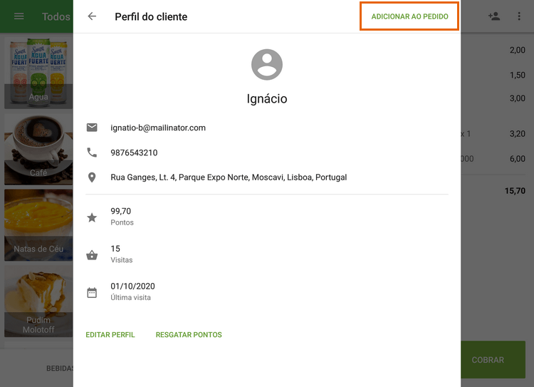 toque em 'Adicionar ao pedido'