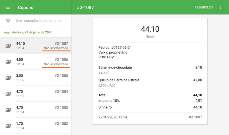 Cupons não sincronizados