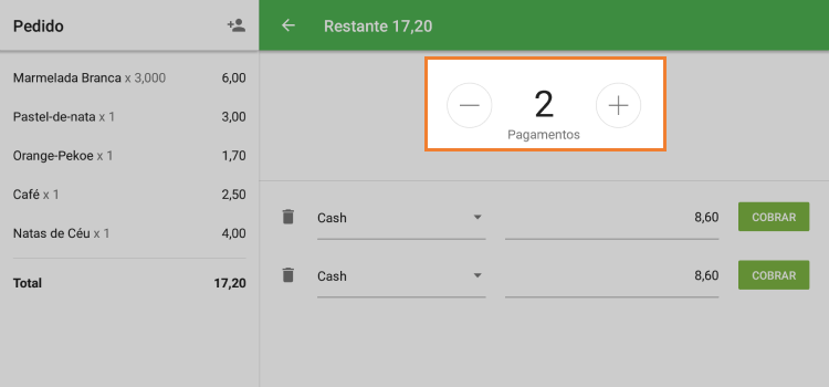 número de pagamentos parciais