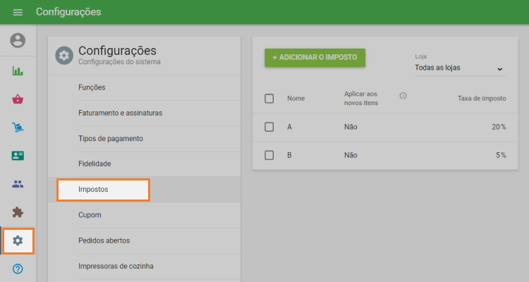 seção 'Impostos'