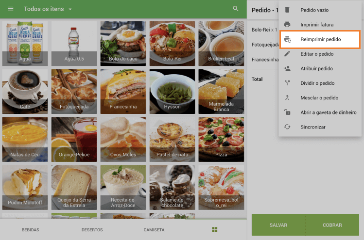 Opção de ‘Reimpressão do pedido’
