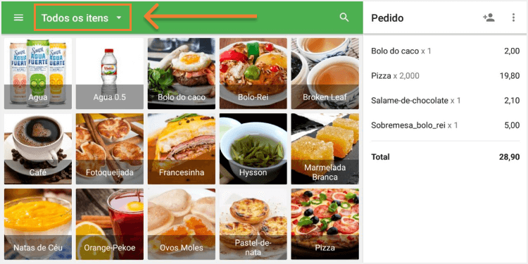 linha 'Todos os itens'