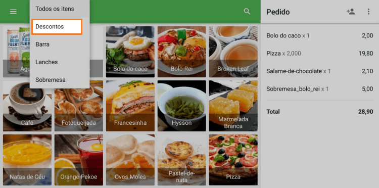clique em 'Descontos'