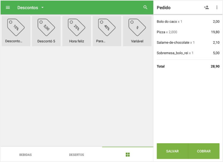 descontos criados anteriormente