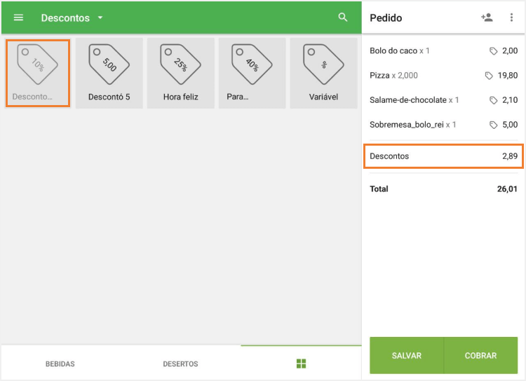 Clique no desconto necessário