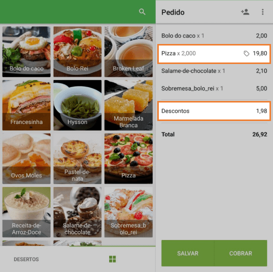 desconto com seu valor no pedido