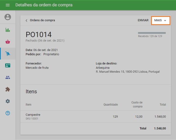 menu suspenso 'Mais'