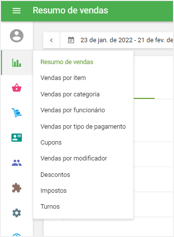 menu ‘Relatórios’