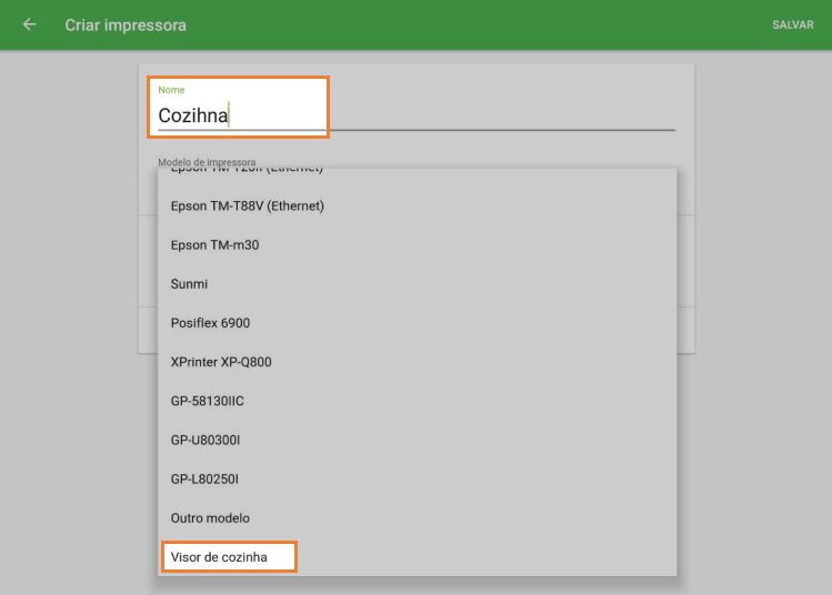 selecione 'Ecran de Cozinha'