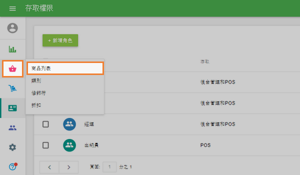 '商品列表'選單