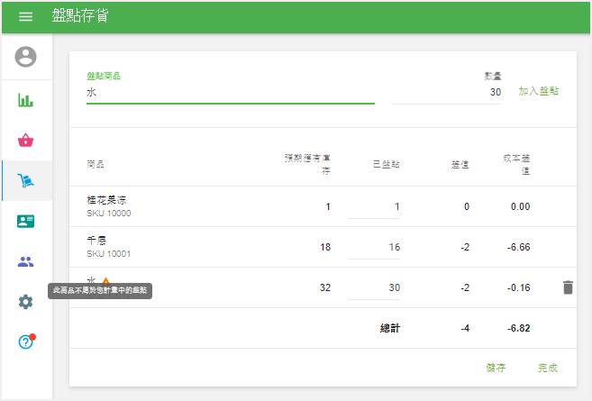 不在清單中的項目