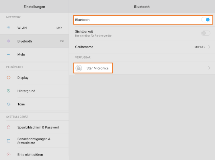 schalten Sie "Bluetooth" ein