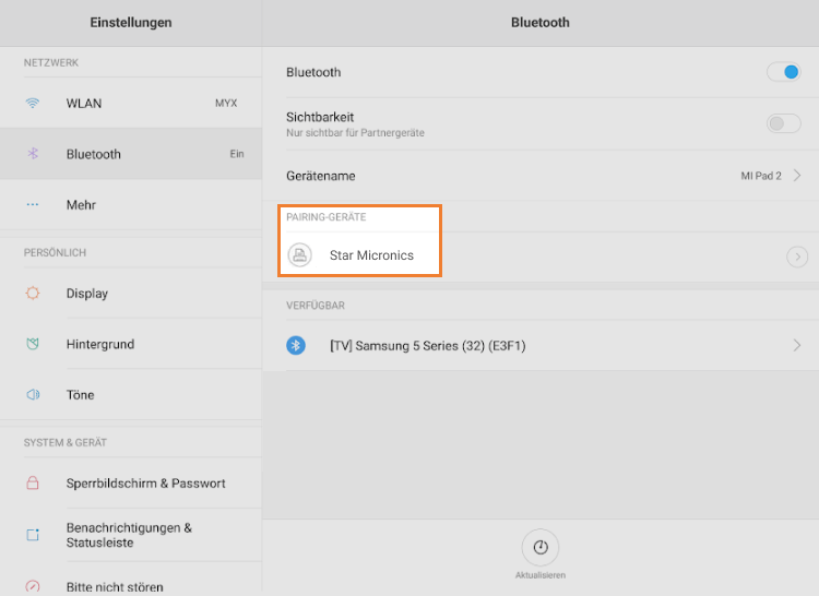 Drucker aus der Liste der 'Geräte' aus