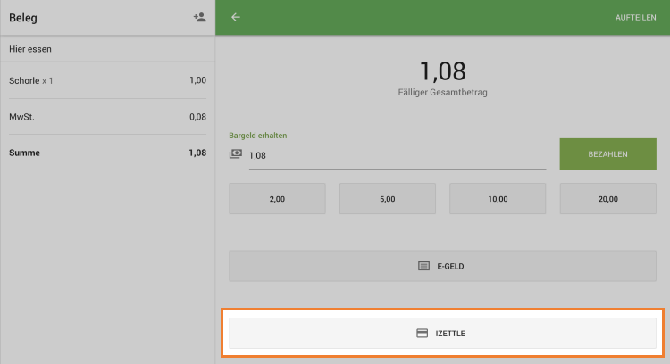 Tippen Sie 'iZettle'