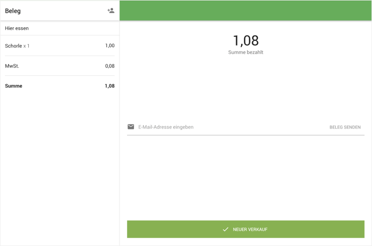 Bildschirm 'Transaktion ist erfolgreich'