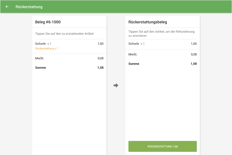 Schaltfläche 'Rückerstattung'