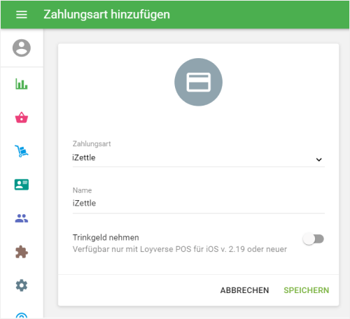 Zahlungsart 'iZettle'