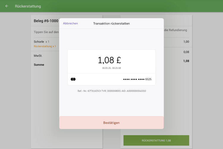 Bildschirm 'Rückerstattung'