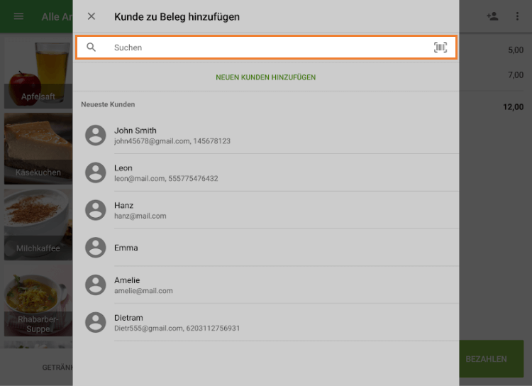 Nach Kundencode suchen