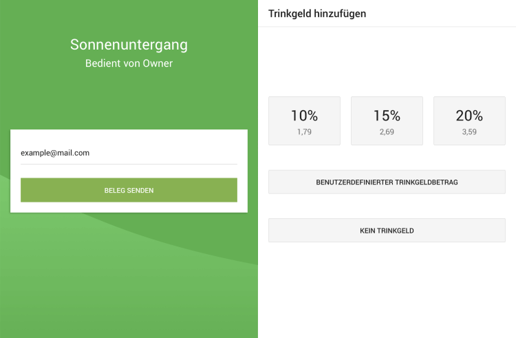 Trinkgeld auf der Kundenanzeige