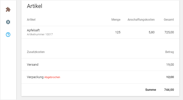 Nicht eingegangene Mehrkosten werden markiert