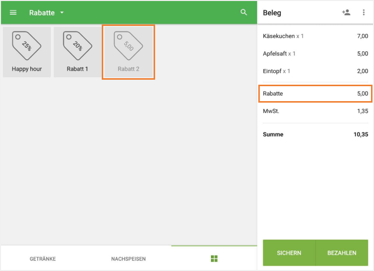 Tippen Sie auf den gewünschten Rabatt