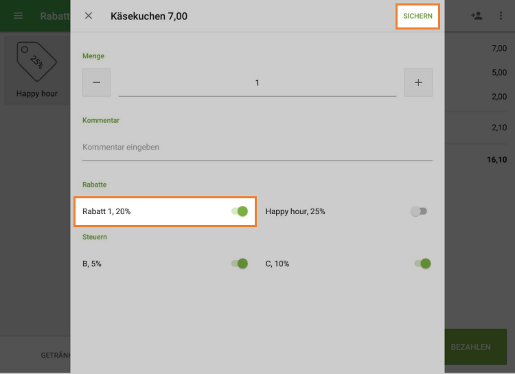 Schalten Sie den gewünschten Rabatt ein